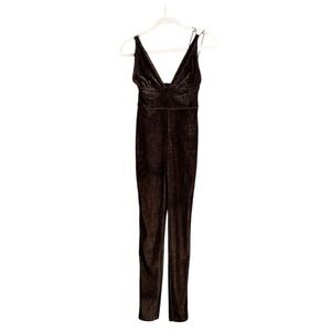 Intimately Free People Brown Snake Motif Velvet V-Neck Jumpsuit NWT Size M
